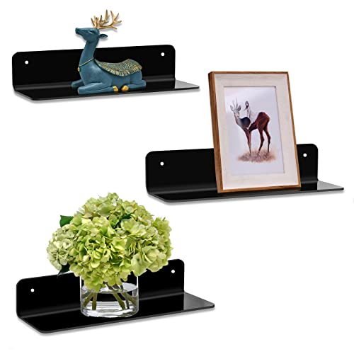 AIBORS Floating Shelves Acrylic Wall Mounted Hanging Shelf Set of 3-12 Inch Wall Display Shelf for Bedroom, Bathroom, Kitchen, Living Room, Office with Cable Clips