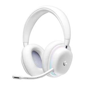 logitech g735 wireless gaming headset, customizable lightsync rgb lighting, bluetooth, 3.5 mm aux compatible with pc, mobile devices, detachable mic – white mist