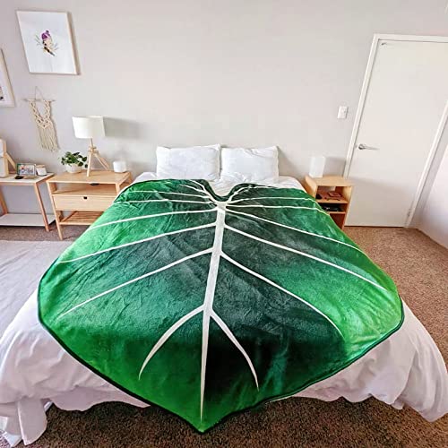 UJIKHV Large Leaf Blanket, Plush Plant Blankets, Throw Blanket for Bed, Large Lush Green Leaf Design Accent for Plant Lovers, Great Gifts for Green Thumbs, Green Blanket, (65 X 85)