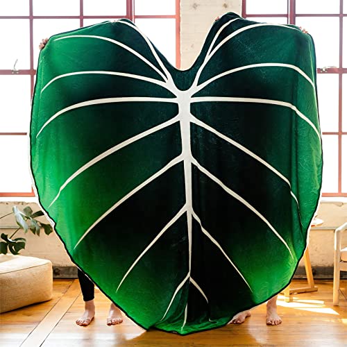 UJIKHV Large Leaf Blanket, Plush Plant Blankets, Throw Blanket for Bed, Large Lush Green Leaf Design Accent for Plant Lovers, Great Gifts for Green Thumbs, Green Blanket, (65 X 85)