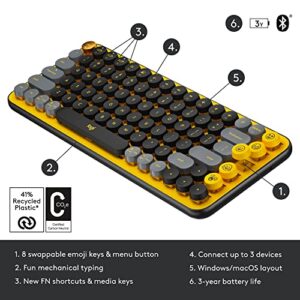 Logitech POP Keys Mechanical Wireless Keyboard with Customizable Emoji , Durable Compact Design, Bluetooth or USB Connectivity, Multi-Device, OS Compatible - Blast Yellow