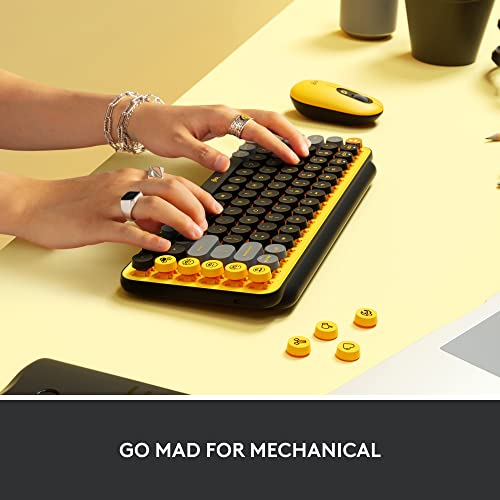 Logitech POP Keys Mechanical Wireless Keyboard with Customizable Emoji , Durable Compact Design, Bluetooth or USB Connectivity, Multi-Device, OS Compatible - Blast Yellow
