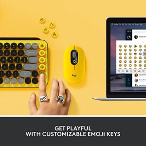 Logitech POP Keys Mechanical Wireless Keyboard with Customizable Emoji , Durable Compact Design, Bluetooth or USB Connectivity, Multi-Device, OS Compatible - Blast Yellow