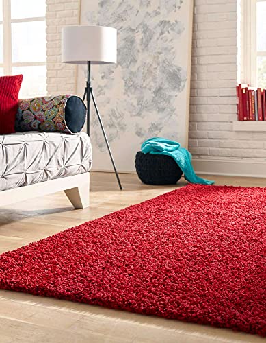 Rugs.com - Über Cozy Solid Shag Collection Rug – 8' x 10' Cherry Red Shag Rug Perfect for Living Rooms, Large Dining Rooms, Open Floorplans