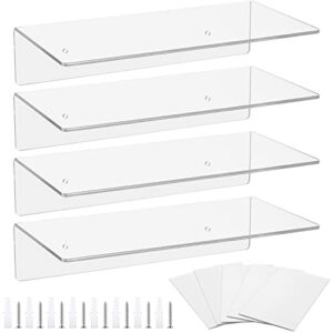 vinsot 4 pieces acrylic floating shelves 12 inch clear acrylic shelf acrylic wall display shelf 4 mm thick invisible book shelves for home bathroom office, transparent, one size