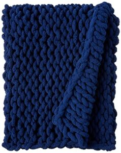 casaphoria luxury chunky knit throw blanket-large cable knitted soft cozy polyester chenille bulky blankets for cuddling up in bed, on the couch or sofa,home decor, gift, 50″x60″,pack of 1,navy blue