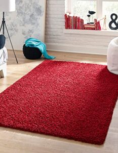 rugs.com – Über cozy solid shag collection rug – 9′ x 12′ cherry red shag rug perfect for living rooms, large dining rooms, open floorplans