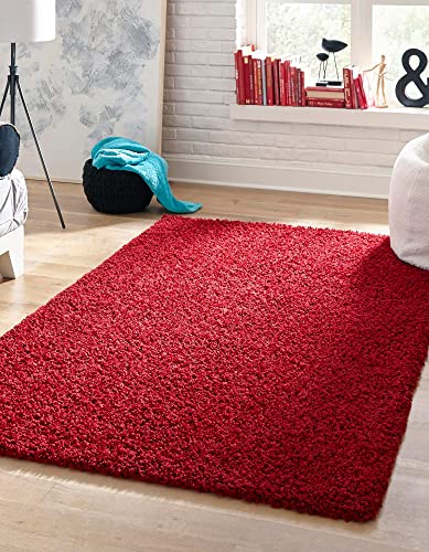 Rugs.com - Über Cozy Solid Shag Collection Rug – 9' x 12' Cherry Red Shag Rug Perfect for Living Rooms, Large Dining Rooms, Open Floorplans