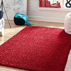 Rugs.com - Über Cozy Solid Shag Collection Rug – 9' x 12' Cherry Red Shag Rug Perfect for Living Rooms, Large Dining Rooms, Open Floorplans