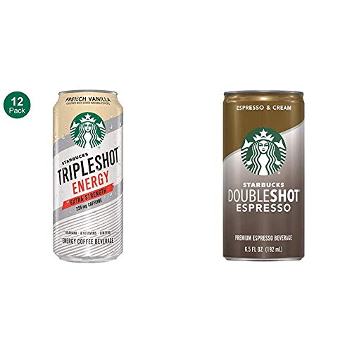 Starbucks Tripleshot Energy Extra Strength, French Vanilla, 15oz Cans (12 Pack) & Doubleshot, Espresso + Cream, 6.5 Fluid Ounce, Pack of 12