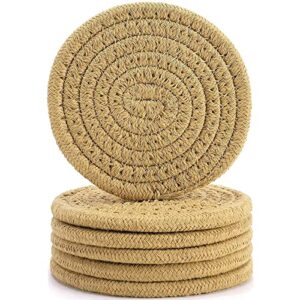 Casaphoria Cotton Woven Coasters for Drinks Absorbent,Round Heat-Resistant Cotton Coasters for Coffee Table,Handmade Braided Fabric Insulated Coasters,Home Decor Gifts(Brown,6Pcs,4.3inch)