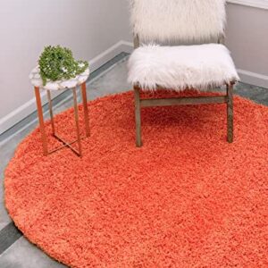 Rugs.com - Über Cozy Solid Shag Collection Rug – 4 Ft Round Tiger Orange Shag Rug Perfect for Kitchens, Dining Rooms