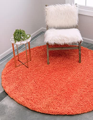 Rugs.com - Über Cozy Solid Shag Collection Rug – 4 Ft Round Tiger Orange Shag Rug Perfect for Kitchens, Dining Rooms