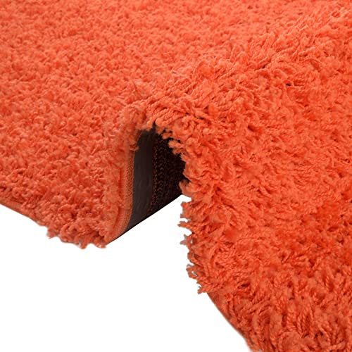 Rugs.com - Über Cozy Solid Shag Collection Rug – 4 Ft Round Tiger Orange Shag Rug Perfect for Kitchens, Dining Rooms