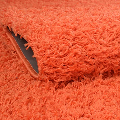 Rugs.com - Über Cozy Solid Shag Collection Rug – 4 Ft Round Tiger Orange Shag Rug Perfect for Kitchens, Dining Rooms