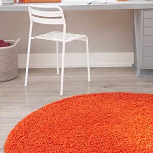 Rugs.com - Über Cozy Solid Shag Collection Rug – 4 Ft Round Tiger Orange Shag Rug Perfect for Kitchens, Dining Rooms