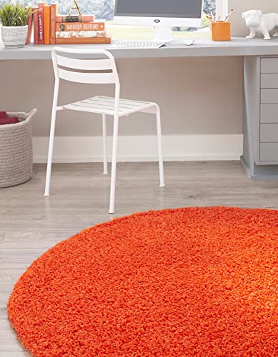 Rugs.com - Über Cozy Solid Shag Collection Rug – 4 Ft Round Tiger Orange Shag Rug Perfect for Kitchens, Dining Rooms