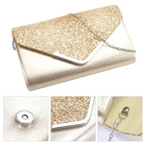 DIGOGO Sequins Flap Evening Purse Envelope Shaped Clutch Purse Chain Crossbody Shoulder Bag for Wedding Party Prom Ball Gold