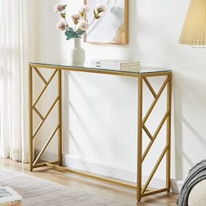 console table,narrow sofa table,glass console table mirrored console table entryway hallway table with golden metal frame and adjustable feet,entrance table for living room,foyer 41.7×11.8×30.7 inch