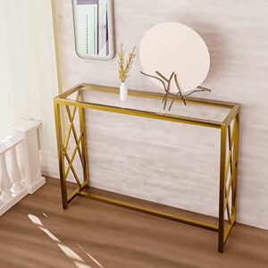 Console Table,Narrow Sofa Table,Glass Console Table Mirrored Console Table Entryway Hallway Table with Golden Metal Frame and Adjustable Feet,Entrance Table for Living Room,Foyer 41.7x11.8x30.7 inch