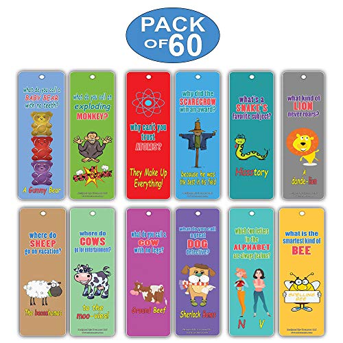 Bookmarks Cards For Kids (60 Pack)- Hilariously Silly Jokes Series 2- Funny and Hilarious Learning Pack - Excellent Party Favors Teacher Classroom Reading Rewards and Incentive Gifts for Young Readers