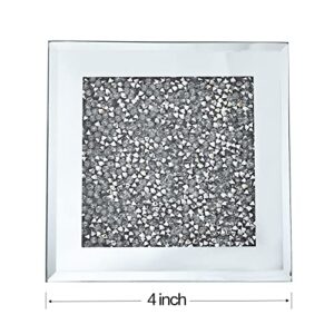 Glass Mirrored Coaster 4 Pack 4x4 inch, Crushed Diamond Cup Mat Decor on Tabletop for Restaurant Kitchen bar Dining Table