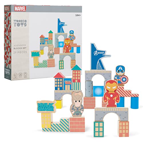 Disney Marvel Wooden, Avengers 29-Piece Block Set, Kids Toys for Ages 18 Month, Amazon Exclusive