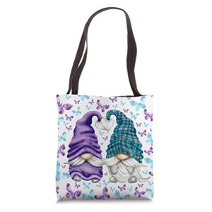 trendy spring gnome for purple awareness with cute butterfly tote bag