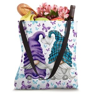 Trendy Spring Gnome For Purple Awareness With Cute Butterfly Tote Bag