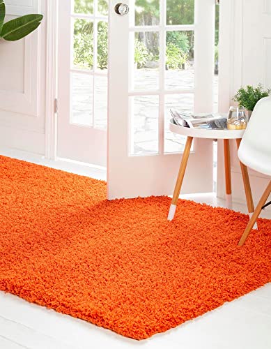 Rugs.com - Über Cozy Solid Shag Collection Rug – 9' x 12' Tiger Orange Shag Rug Perfect for Living Rooms, Large Dining Rooms, Open Floorplans