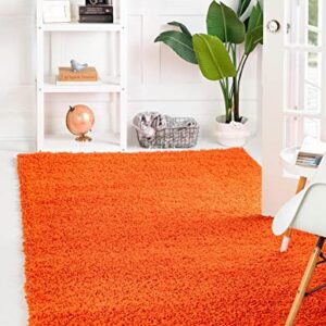 Rugs.com - Über Cozy Solid Shag Collection Rug – 9' x 12' Tiger Orange Shag Rug Perfect for Living Rooms, Large Dining Rooms, Open Floorplans