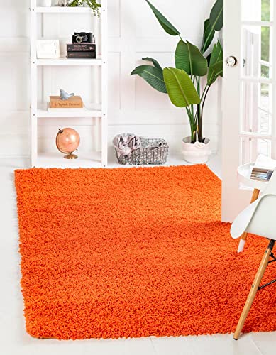 Rugs.com - Über Cozy Solid Shag Collection Rug – 9' x 12' Tiger Orange Shag Rug Perfect for Living Rooms, Large Dining Rooms, Open Floorplans