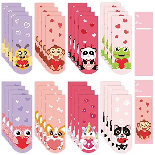 Whaline 32Pcs Valentine Magnetic Bookmark with Backboards Cartoon Animal Magnetic Page Markers Cute Page Clips for Valentine's Day Party Favors School Prizes Students Teachers Reading Gift