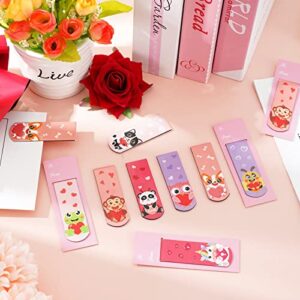 Whaline 32Pcs Valentine Magnetic Bookmark with Backboards Cartoon Animal Magnetic Page Markers Cute Page Clips for Valentine's Day Party Favors School Prizes Students Teachers Reading Gift