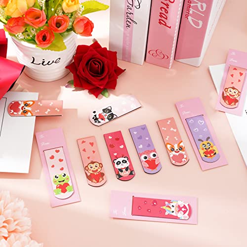 Whaline 32Pcs Valentine Magnetic Bookmark with Backboards Cartoon Animal Magnetic Page Markers Cute Page Clips for Valentine's Day Party Favors School Prizes Students Teachers Reading Gift