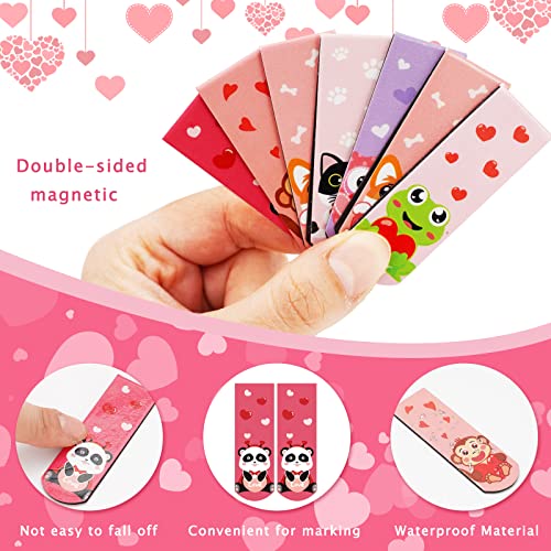 Whaline 32Pcs Valentine Magnetic Bookmark with Backboards Cartoon Animal Magnetic Page Markers Cute Page Clips for Valentine's Day Party Favors School Prizes Students Teachers Reading Gift