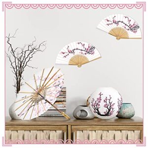 Tallew 12 Pcs Cherry Blossom Decor Set, Including 2 Chinese Japanese Oiled Paper Umbrella, 4 Pink Lanterns and 6 Handheld Silk Decorative Folding Fans for Wedding Party Favor