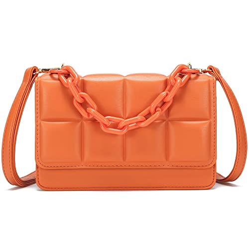 YIKOEE Mini Purse for Women with Detachable Plastic Chain Strap (Orange)