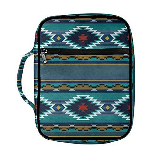 Wanyint Bible Cover Native American Turquoise Aztec Printed Bible Covers for Daily Travel School Lightweight Church Bag with Handle and Zippered Portable Bible Bag Cover