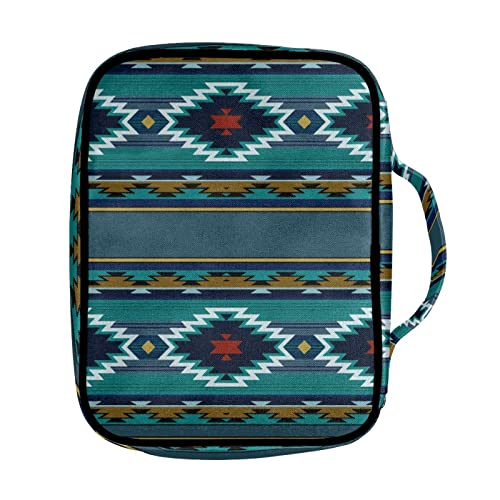 Wanyint Bible Cover Native American Turquoise Aztec Printed Bible Covers for Daily Travel School Lightweight Church Bag with Handle and Zippered Portable Bible Bag Cover