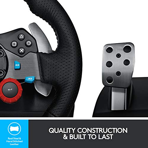 Logitech G29 Driving Force Racing Wheel and Floor Pedals, Real Force Feedback, Stainless Steel Paddle Shifters, Leather Steering Wheel Cover for PS5, PS4, PC, Mac - Black