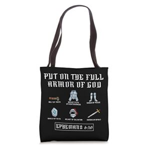 put on the full armor of god funny saying christian tote bag