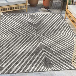 well woven kesia black indoor/outdoor flat weave pile chevron stripes geometric pattern area rug 8×10 (7’10” x 9’10”)