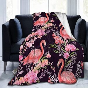gbuzozie fleece blanket tropical pink flamingos palm leaves lightweight ultra-soft micro throw blanket for sofa couch bed camping travel – super soft cozy microfiber blanket 60″x50″