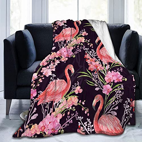 Gbuzozie Fleece Blanket Tropical Pink Flamingos Palm Leaves Lightweight Ultra-Soft Micro Throw Blanket for Sofa Couch Bed Camping Travel - Super Soft Cozy Microfiber Blanket 60"X50"