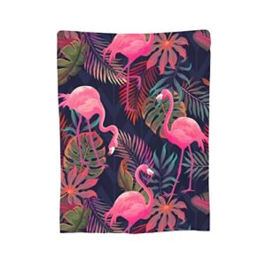 Gbuzozie Fleece Blanket Tropical Pink Flamingos Palm Leaves Lightweight Ultra-Soft Micro Throw Blanket for Sofa Couch Bed Camping Travel - Super Soft Cozy Microfiber Blanket 60"X50"