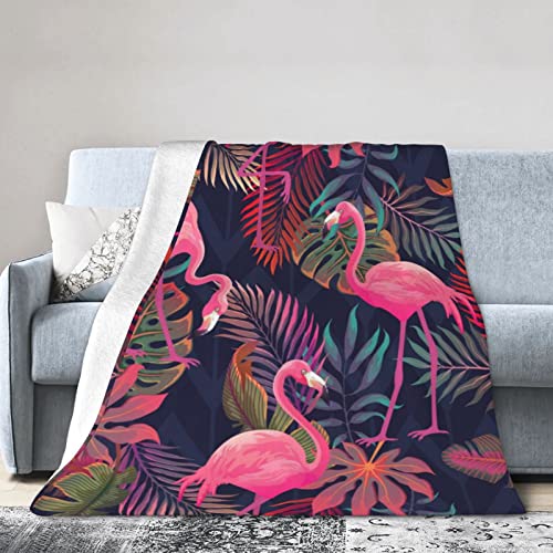 Gbuzozie Fleece Blanket Tropical Pink Flamingos Palm Leaves Lightweight Ultra-Soft Micro Throw Blanket for Sofa Couch Bed Camping Travel - Super Soft Cozy Microfiber Blanket 60"X50"