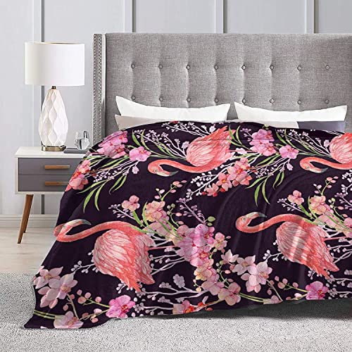 Gbuzozie Fleece Blanket Tropical Pink Flamingos Palm Leaves Lightweight Ultra-Soft Micro Throw Blanket for Sofa Couch Bed Camping Travel - Super Soft Cozy Microfiber Blanket 60"X50"