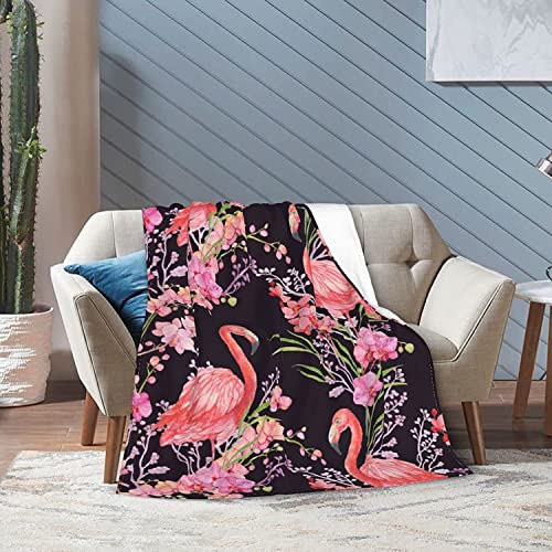 Gbuzozie Fleece Blanket Tropical Pink Flamingos Palm Leaves Lightweight Ultra-Soft Micro Throw Blanket for Sofa Couch Bed Camping Travel - Super Soft Cozy Microfiber Blanket 60"X50"