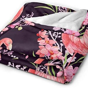 Gbuzozie Fleece Blanket Tropical Pink Flamingos Palm Leaves Lightweight Ultra-Soft Micro Throw Blanket for Sofa Couch Bed Camping Travel - Super Soft Cozy Microfiber Blanket 60"X50"